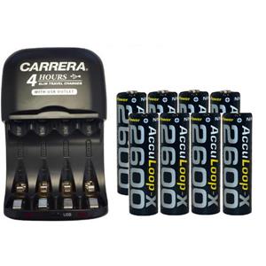 AA / AAA NiMH Smart Slim Travel Charger with USB Plug & 8-Pack AA AccuLoop NiMH 2600 mAh Batteries
