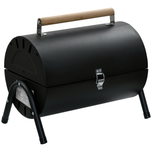 Outsunny Portable Outdoor Charcoal BBQ Grill, Tabletop Folding Barbecue Grill BBQ Heat Smoker with Handle, Black