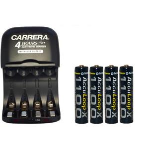 AA / AAA NiMH Smart Slim Travel Charger with USB Plug & 4-Pack AAA Acculoop-X NiMH 1100 mAh Batteries