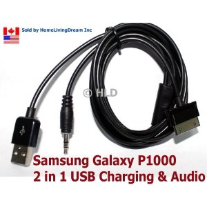 Navor Samsung Galaxy P1000 Tablet 2 in 1 USB Cable Charging & Audio 3.5mm Jack Out Connect to Car Aux