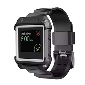 Fitbit Blaze Tracker Protective Case Cover with Silicone Band in Black w/ White Trim