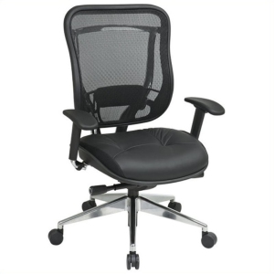 Big and Tall Executive High Back Black Chair with Mesh back and Leather Seat