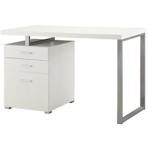 Coaster 3 Drawer Writing Desk in White and Silver