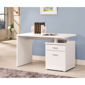 Coaster Contemporary Desk with Cabinet in White