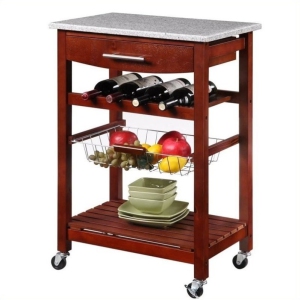 Linon Natalie Wood and Granite Top Kitchen Cart in Wenge Brown