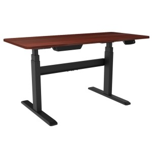 BORDEAUX Electric Standing Desk | Sit Stand Desk with Black Frame and CherryWood Red Top | Stand up Desk for Home and Office