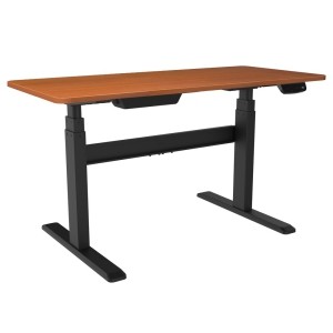 BORDEAUX Electric Standing Desk | Sit Stand Desk with Black Frame and CherryWood Yellow Top | Stand up Desk for Home & Office