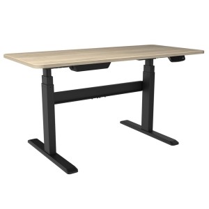 BORDEAUX Electric Standing Desk | Sit Stand Desk with Black Frame and Light Oak Table Top | Stand up Desk for Home and Office