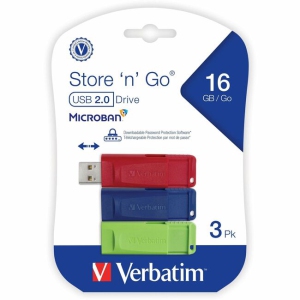 Microban 16GB Store 'n' Go USB Flash Drive - 3pk - Red, Green, Blue (99122)