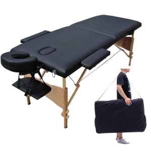 Kunova (TM) Super Stable Portable 2 Fold Massage Reiki Facial Table Bed (Black) Free Carrying Bag & Armrests (Black)