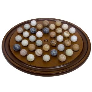 Mahogany Wooden Finish Authentic Handmade Solitaire Board Game Set with 36 Natural Marbles