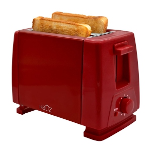 Hauz AT2SR - 2 Slice Toaster, Wide Slot, Crumb Tray, 750 Watts, Red