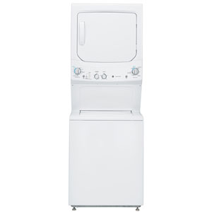 GE Laveuse à agitateur à gaz de taille appartement de 4,4 pi³ et centre de lavage sécheuse de 4,4 pi³ (GUD24GSSMWW) - Blanc