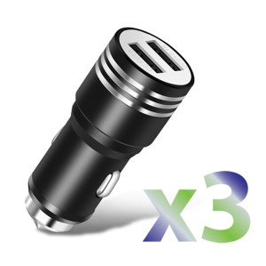 Exian Car Charger Metallic 2.1A with 2 USB Ports 3/PK Black