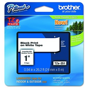 Brother TZe251 24mm Laminated Tape (Black on White)