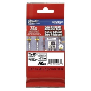Brother TZES231 Genuine P-Touch Tape Strong Adhesive (12 mm Black on White)