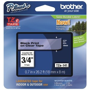 Brother TZe141 Black on Clear Tape, 3/4-Inch, Retail Packaging