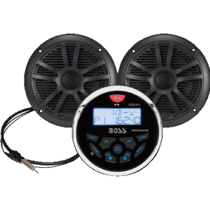 Boss Audio MCKGB350B.6 Combo - Marine Gauge Radio w-Marine Antenna & 2 6.5" Speakers - Black