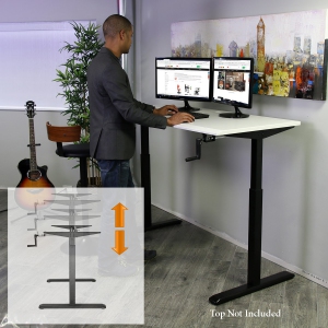 Boost Industries Floor Standing FS-DR48C Manual Crank Height Adjustable Desk Frame (Black, Frame Only)