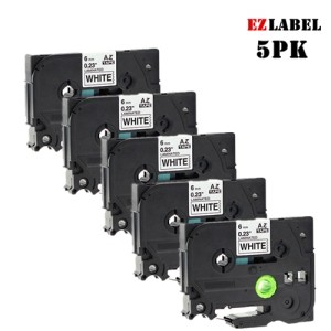 5 PK EZlabel TZE211 TZE-211 compatible Black on white label laminated tape for Brother P-Touch printer, 6mm x 8m