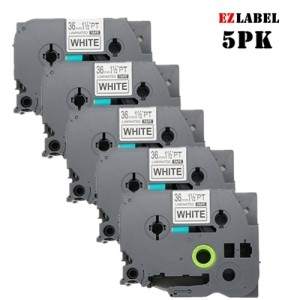 5 PK EZlabel TZE261 TZE-261 compatible Black on white laminated tape for Brother P-Touch printer, 36mm x 8m