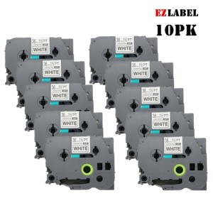 10 PK EZlabel TZE261 TZE-261 compatible Black on white laminated tape for Brother P-Touch printer, 36mm x 8m