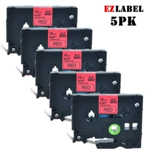 5 PK EZlabel TZE431 TZE-431 compatible Black on Red laminated tape for Brother P-Touch printer, 12mm x 8m