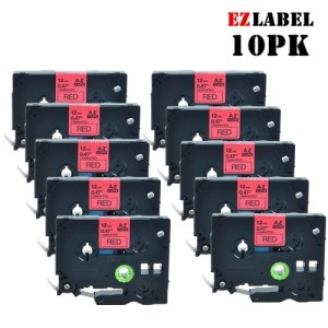 10 PK EZlabel TZE431 TZE-431 compatible Black on Red laminated tape for Brother P-Touch printer, 12mm x 8m