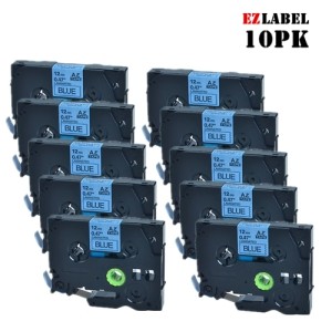 10 PK EZlabel TZE531 TZE-531 compatible Black on blue laminated tape for Brother P-Touch printer, 12mm x 8m