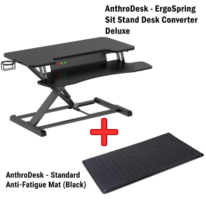 AnthroDesk ErgoSpring Sit Stand Desk Converter Deluxe with Standing Desk Comfort Mat