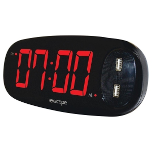 Escape ALCK162 Digital alarm clock with 2 x 2amp usb charge ports Black