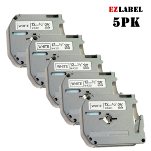 5 PACK EZLabel MK231 M-K231 (12mm x 8m) black on white compatible with P-Touch label maker