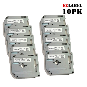 10 PACK EZLabel MK231 M-K231 (12mm x 8m) black on white compatible with P-Touch label maker