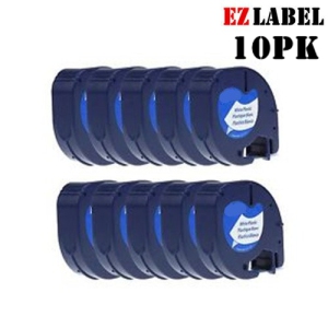 10 PACK EZLabel Comaptible LetraTag Tape 91331 12mm Black on White Plastic Tape for DYMO Label Maker