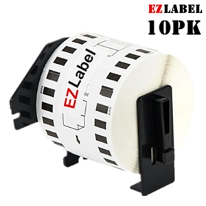 10PK EZLabel DK2205 Compatible Continuous White Tape 2.4" x 100' with Cartridge Holder