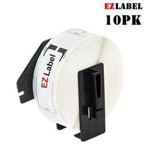 10PK EZLabel DK1201 Compatible Die cut White Tape 1.1" x 3.5" with Cartridge Holder, 400/roll