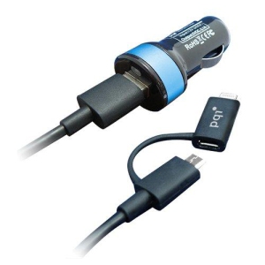 Apple Certified USB Car Charger + 3ft Lightning/Micro USB to USB Cable Combo - Blue