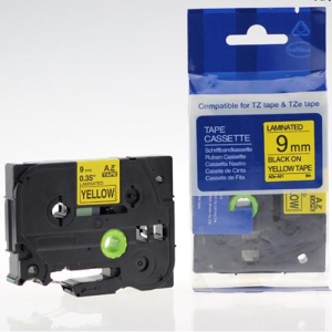 5PK of Brother TZe-621, TZE621 9mm x 8M, Black on Yellow Compatible Label Tape