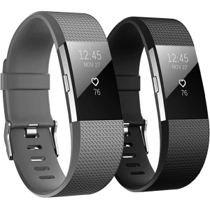 2 Pack Sport Band Compatible with Fitbit Charge 2 Bands, Adjustable Replacement Sport Strap Wristband for Fitbit Charge 2 Smartwatch Heart Rate Fitness Wristband Large