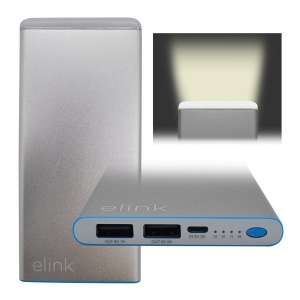 Elink 2 USB Ports Powerbank With Flashlight 7000 Mah silver