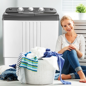Costway 1.0 Cu. Ft. (IEC) Compact / Portable Washer with Steam - Grey
