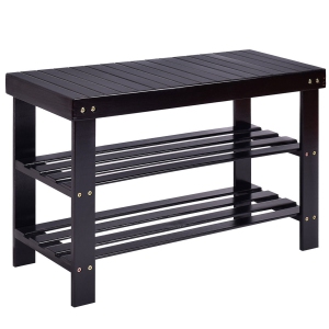 Costway 3 Tier Bamboo Shoe Rack Bench Storage Shelf Organizer Entryway Home