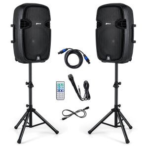 Costway Portable Dual 15" 2-way 2000 W Powered Speakers w/ Stands & Controller