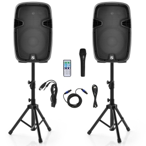 Costway Dual 12" 2-way 2000W Powered TWS Speakers w/ Mic Speaker Stands Cables