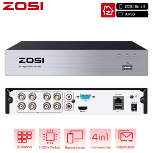 ZOSI 8-Channel 2MP Hybrid 4-in-1 DVR Surveillance Video Recorder with Human Detection, Remote Access for HD-TVI, CVI, AHD, and CVBS 720P/1080P Analog Security Camera