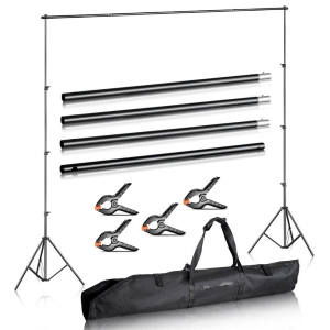 Duramex (TM) Photography 10' Wide x 7' FT High Background Stand with Bag for Backdrop with Two Stands, Metal Crossbars