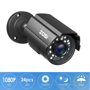 ZOSI Add-on Wired 1080P 2MP 4-in-1 CCTV Outdoor Security Camera Bullet Camera for CVBS/AHD/TVI/CVI DVR Surveillance System, IP66, 80ft Night Vision - Black