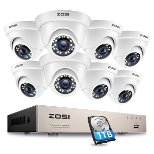 ZOSI Wired 8 Channel Home Security Camera System, 5MP Lite DVR Recorder and 8pcs 2MP CCTV Dome Cameras Outdoor with 80ft Night Vision, Remote Access, 1TB Hard Drive