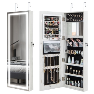 Costway Door Wall Mount Touch Screen LED Mirrored Jewelry Cabinet Storage