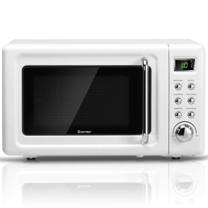 Costway 0.7Cu.ft Retro Countertop Microwave Oven - 700W LED Display - Glass Turntable - White